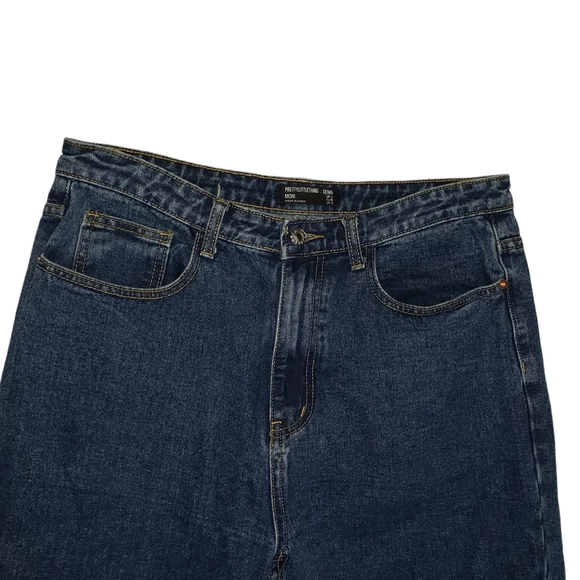 Pretty Little Thing Mom High Rise Jeans Sz 10 Dark Wash Distressed Ripped Denim - Picture 3 of 12